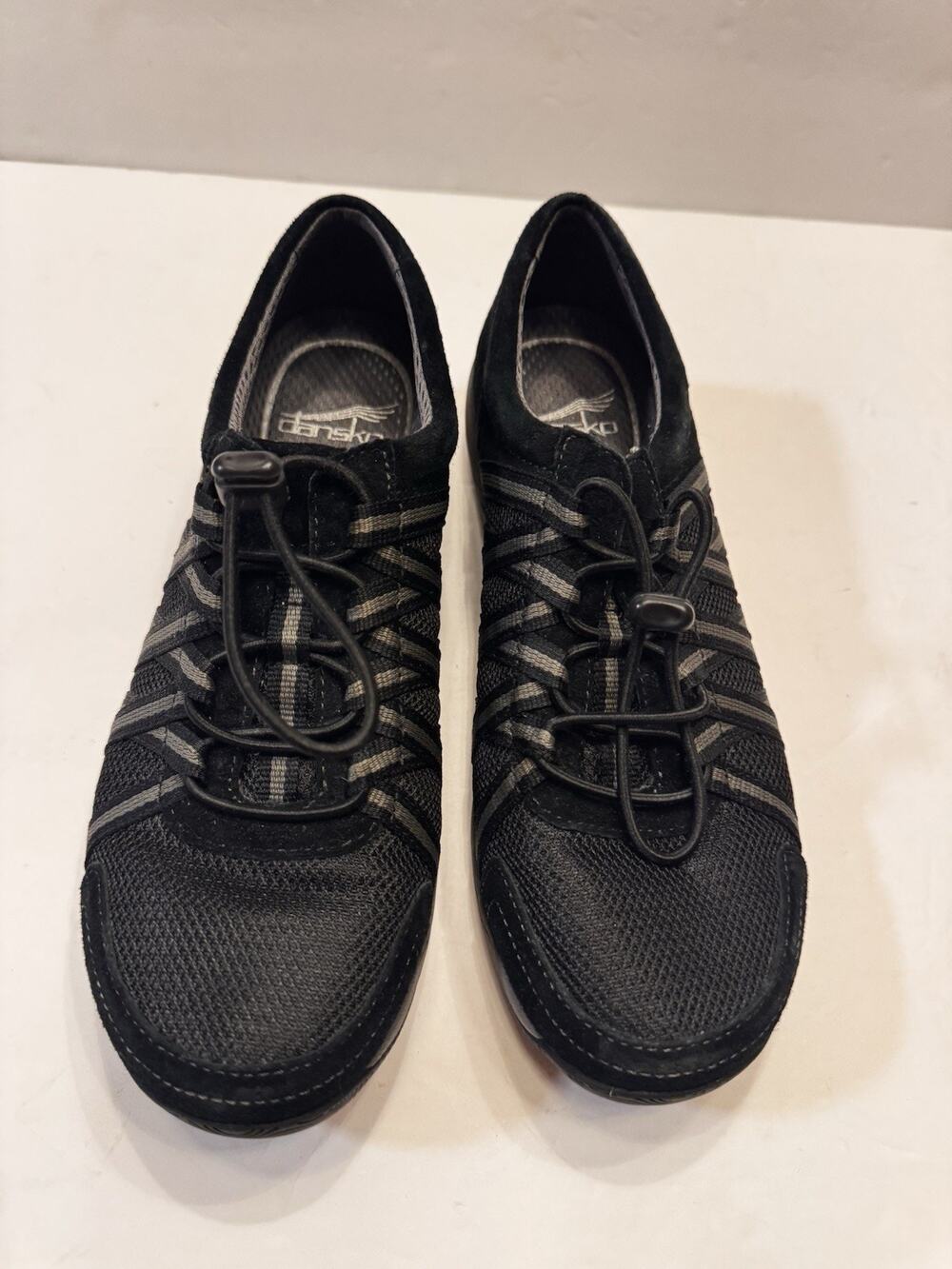 37 Dansko Honor Black Suede Mesh Bungee Walking Comfort Shoes Womens 6.5-7